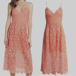 Astr Lace Midi Dress in Coral